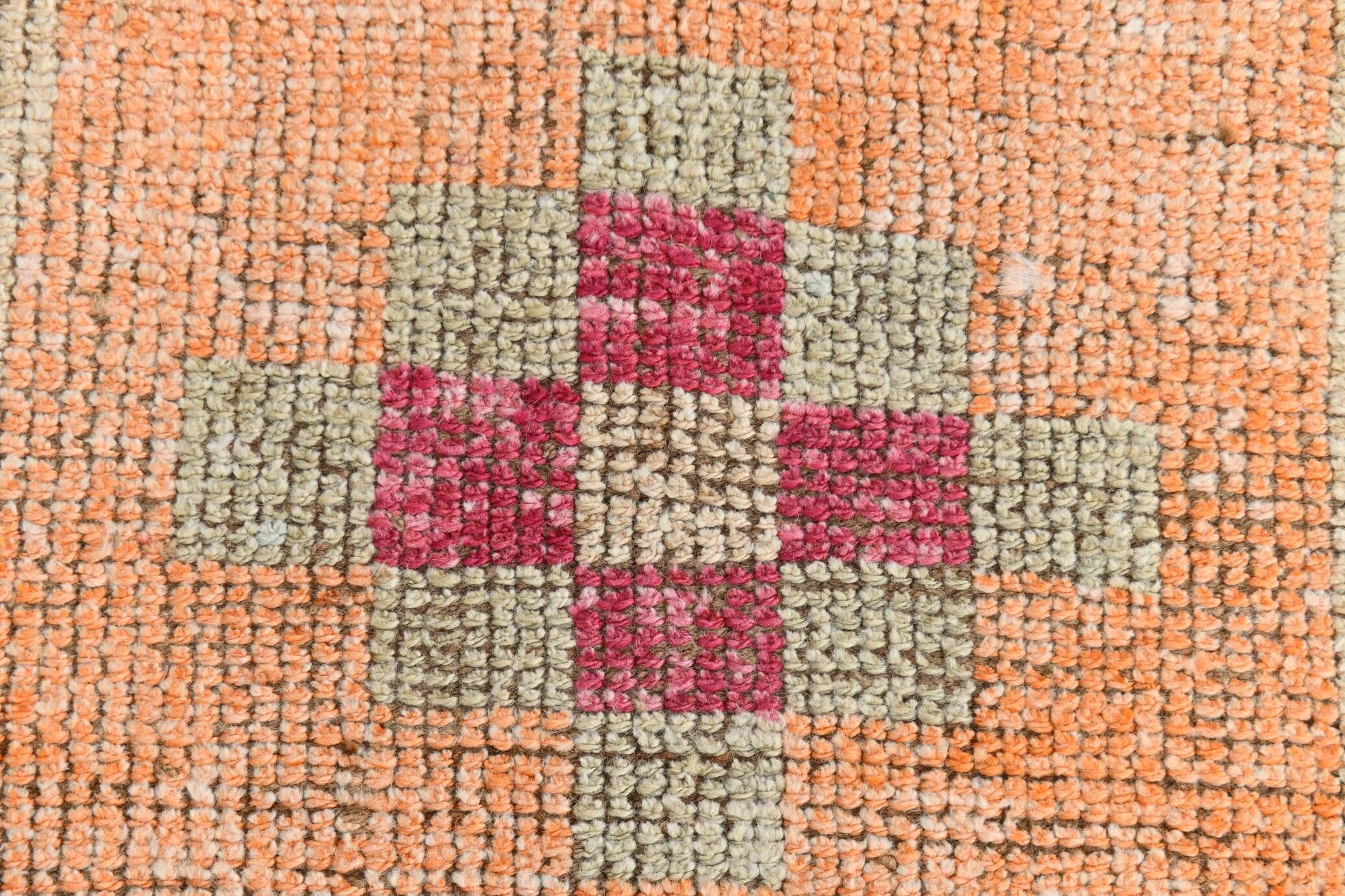 Tapis de couloir Oushak corail vintage, tapis turc ancien, 95x310 cm