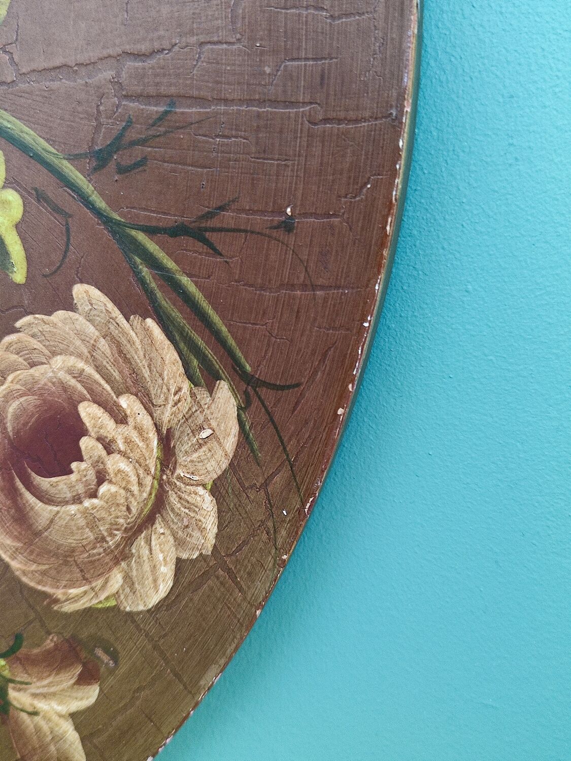 Vintage hand painted wooden round wall mirror