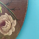 Vintage hand painted wooden round wall mirror