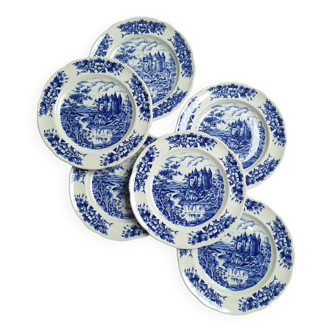 Assiettes plates bleu vintage Pyroblan