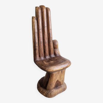 Chaise à main en teck sculptée à la main, années 1970