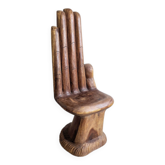 Chaise à main en teck sculptée à la main, années 1970