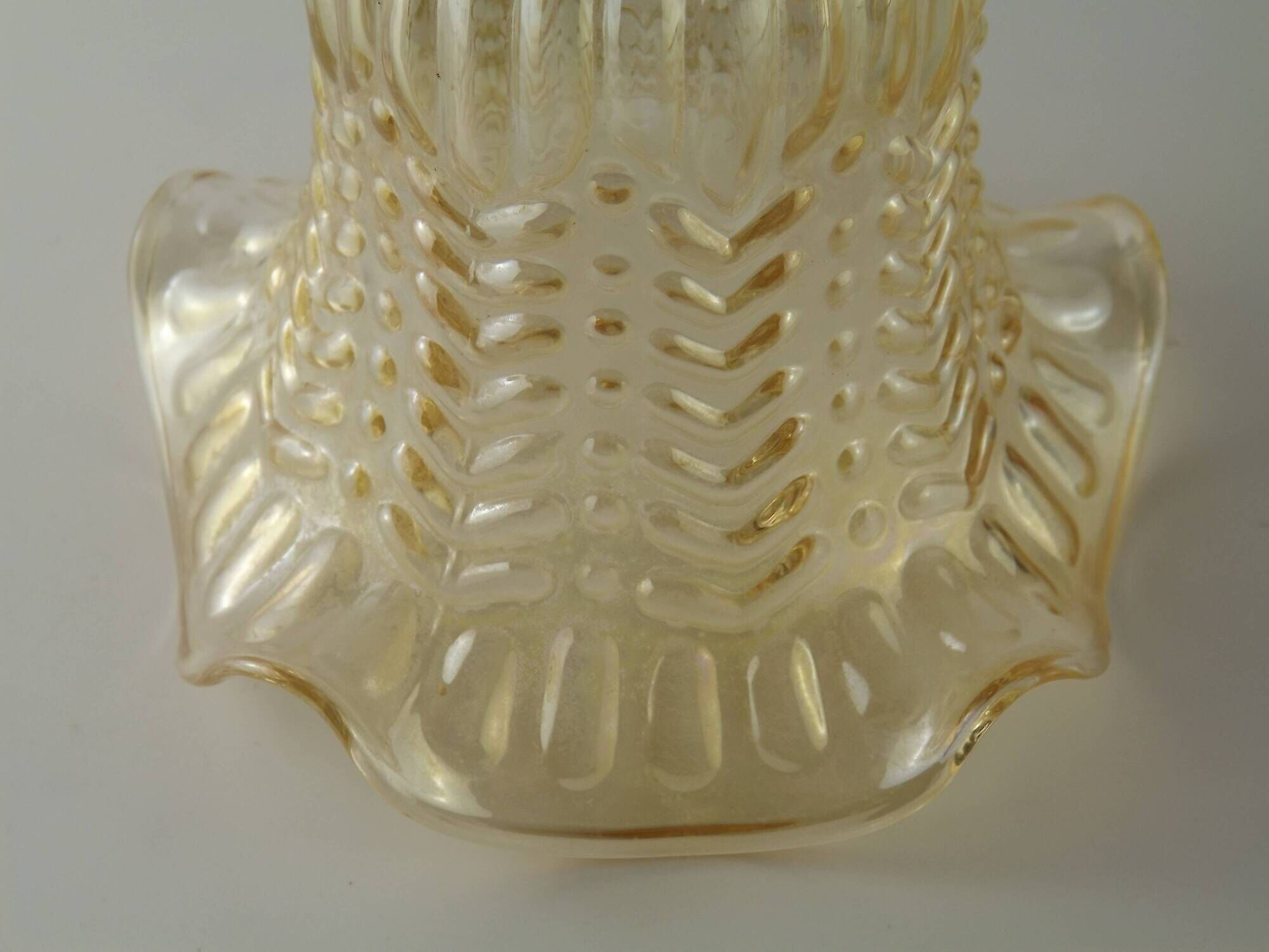 Matching Pair of Vintage French Amber Patterned Glass Shades 5594