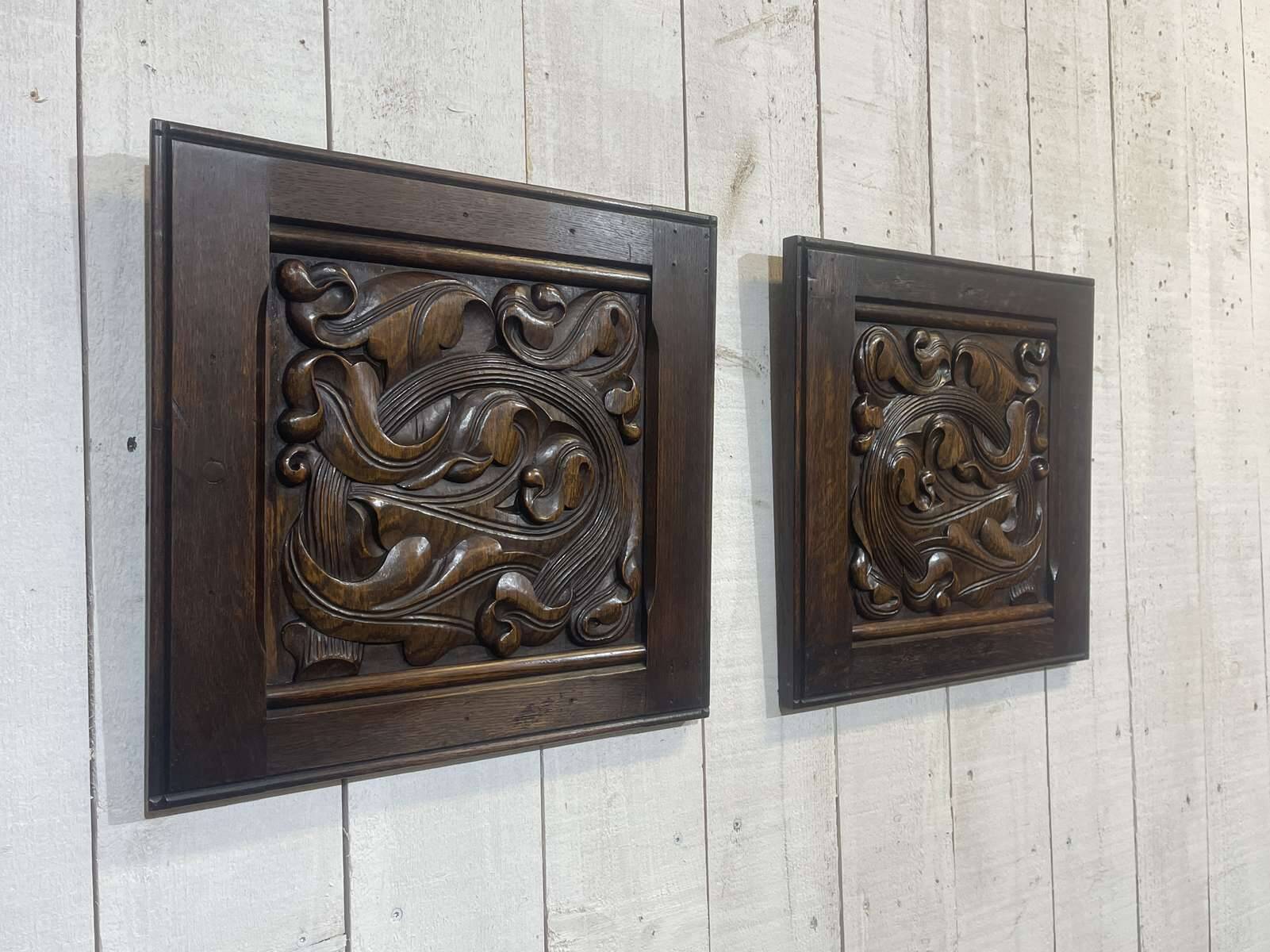 Pair of carved oak panels by Joseph Savina (1901-1983)