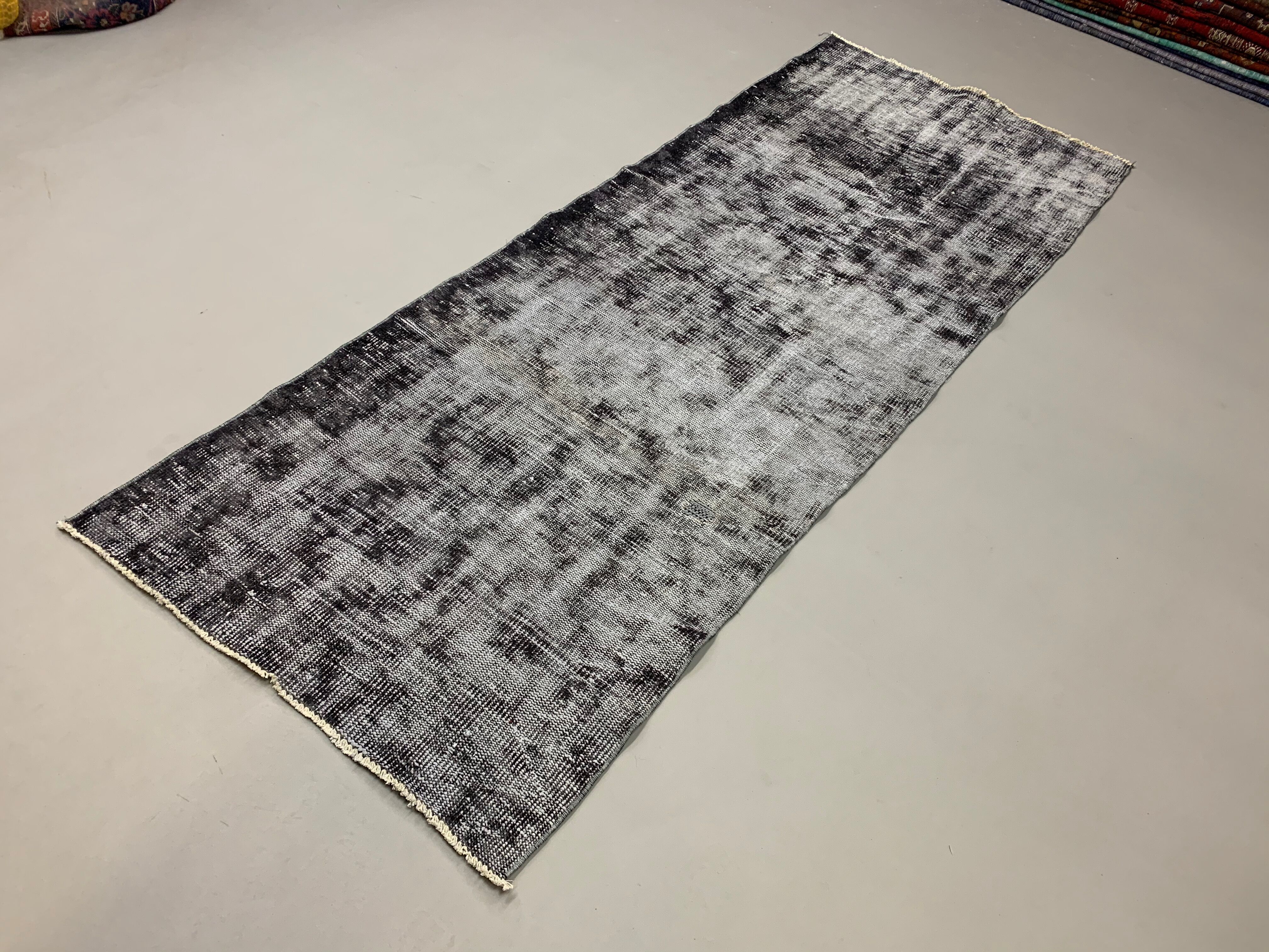 Distressed Turkish Runner 280x98 cm wool Vintage rug, Overdyed Black