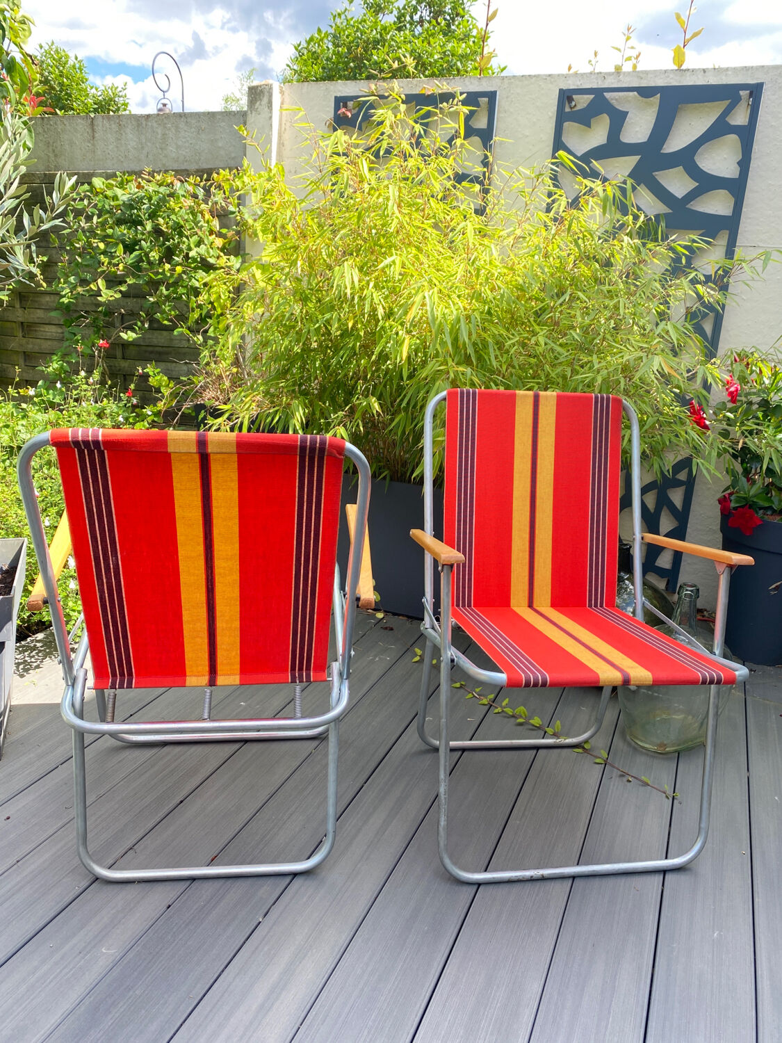 Pair of vintage folding camping chairs