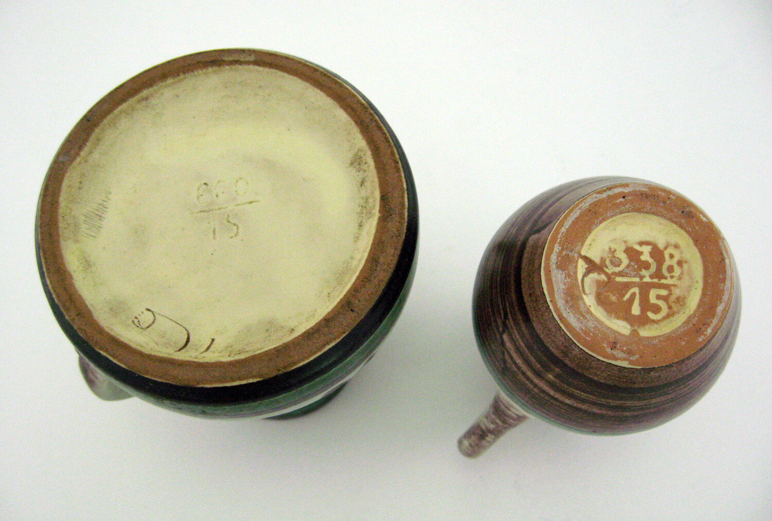 2 small ceramic vases, hand painted floral motifs, ESR Sawa foreign - West Germany 60