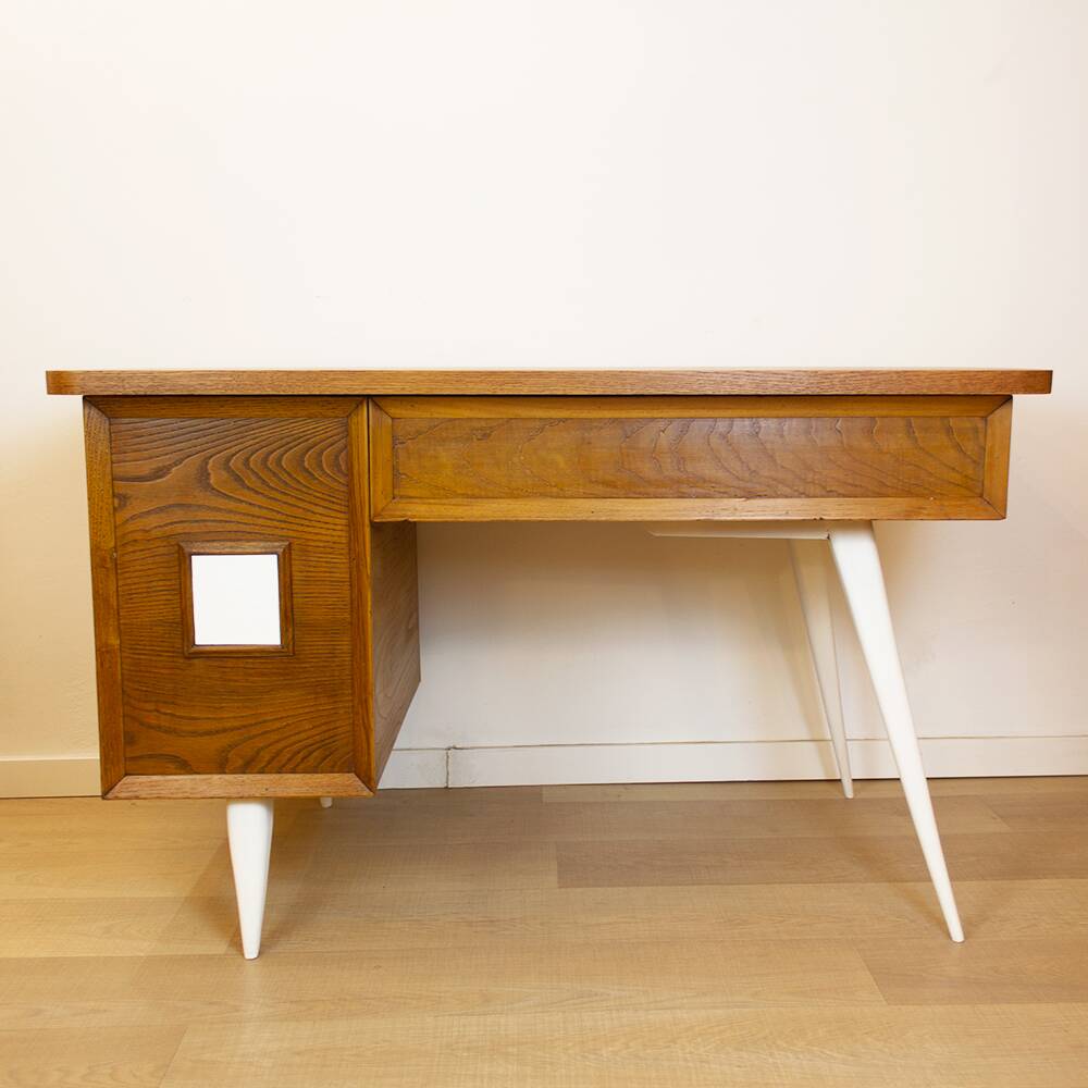 Bureau en chêne du milieu du siècle, Espagne, années 1950