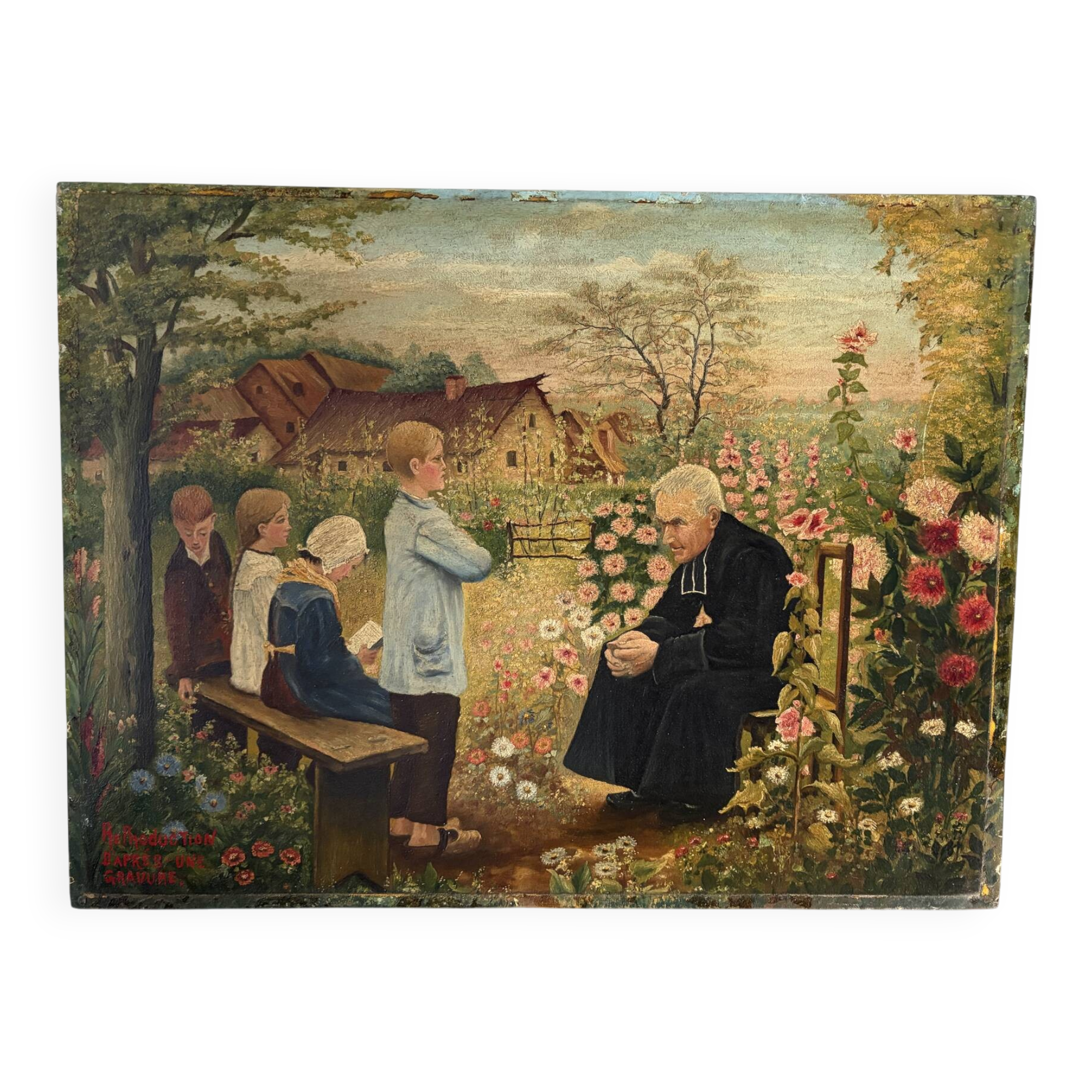 La leçon de catéchisme, huile sur toile