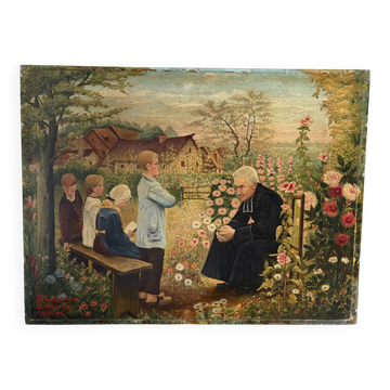 La leçon de catéchisme, huile sur toile