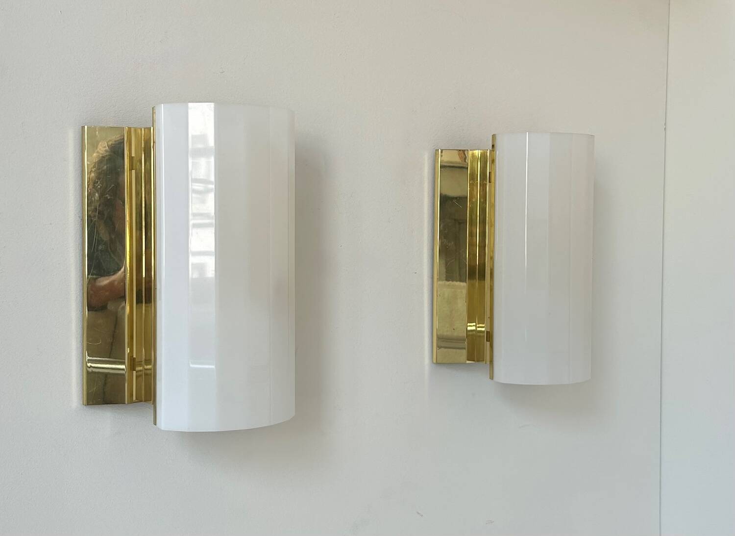 Pair of brass and perspex wall lights, Fagerhult Sweden 1970
