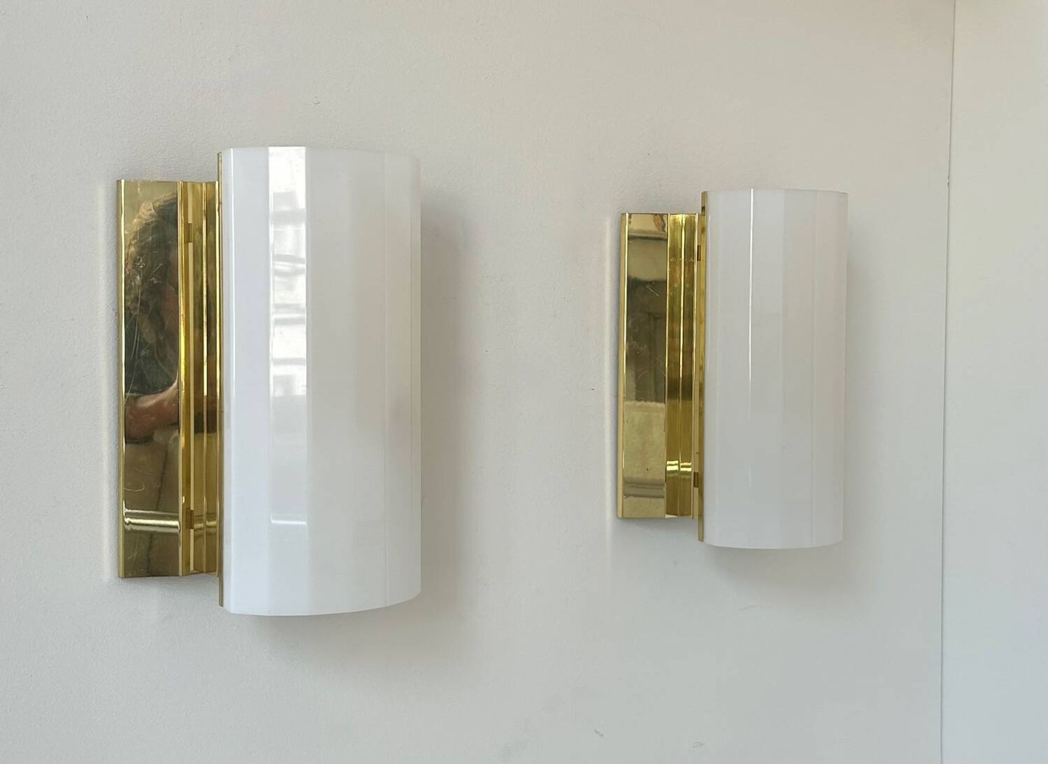 Pair of brass and perspex wall lights, Fagerhult Sweden 1970