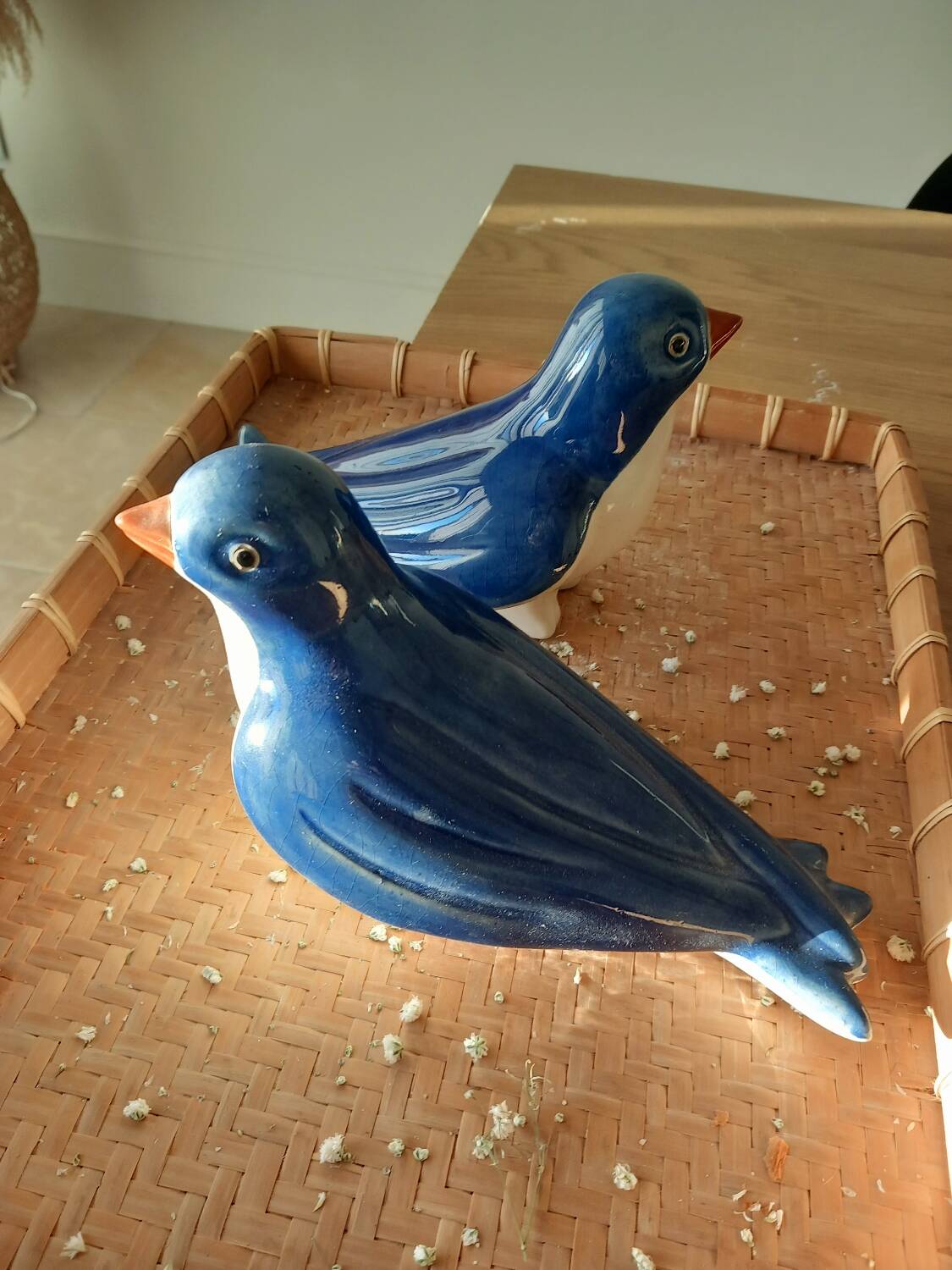 2 oiseaux bleu en Faïence émaillée
