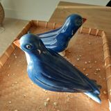 2 oiseaux bleu en Faïence émaillée