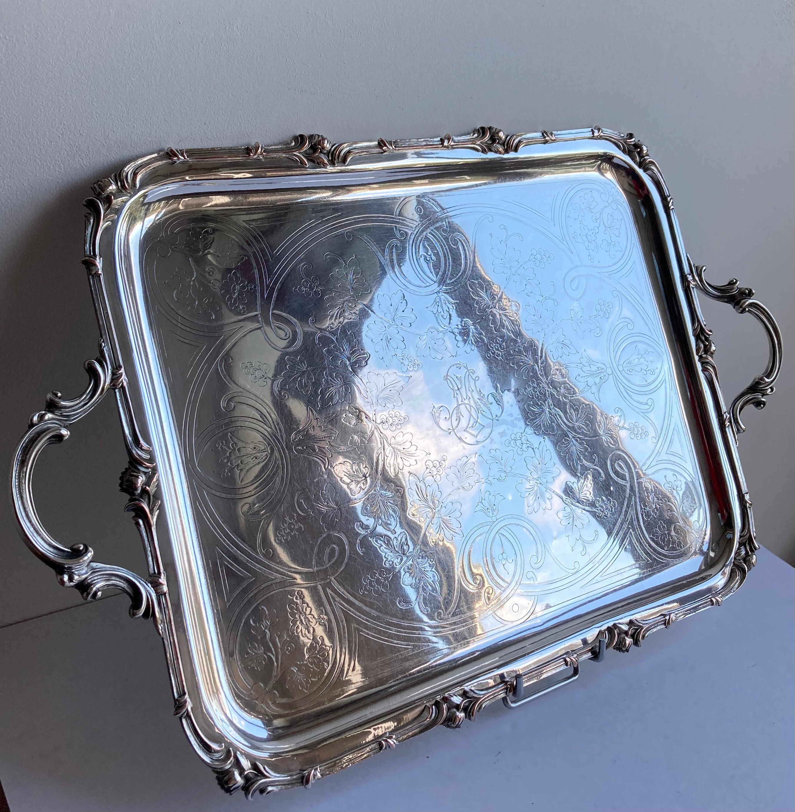 Old flat tray of service Christofle model rockeries silver metal