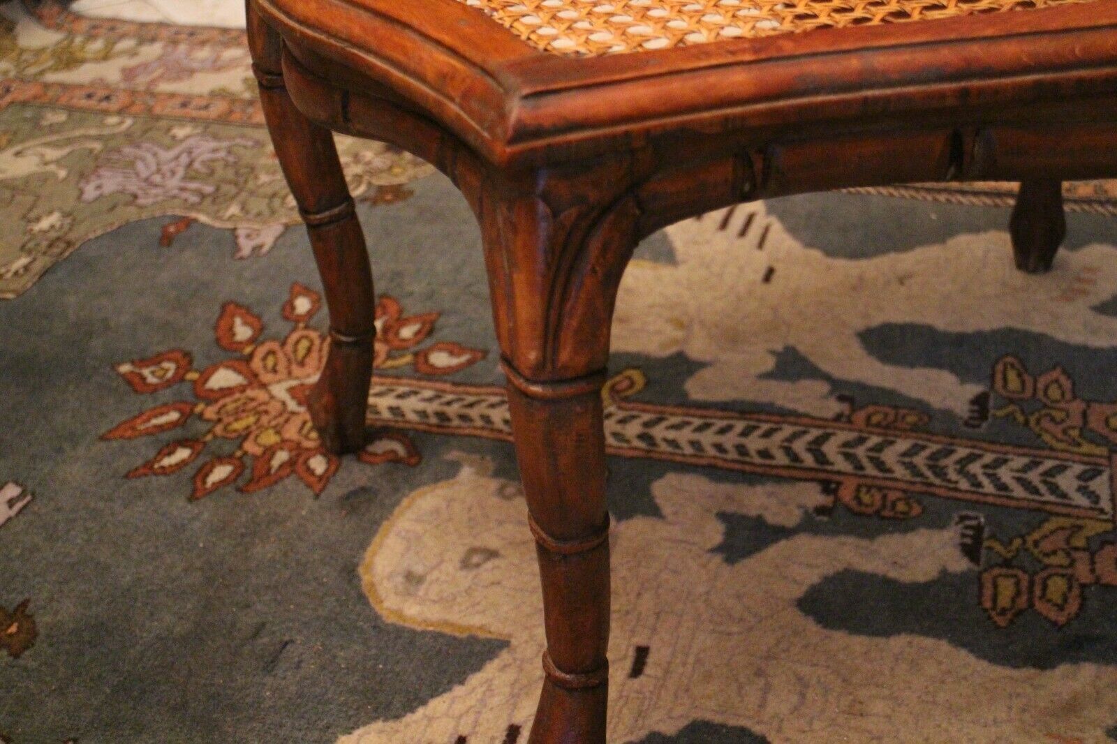 Seating stool styling colonial style solid wood sitting canne late 19th