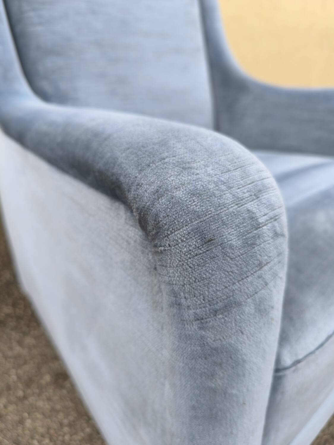 Cocktail armchair in sky blue velvet 1960s