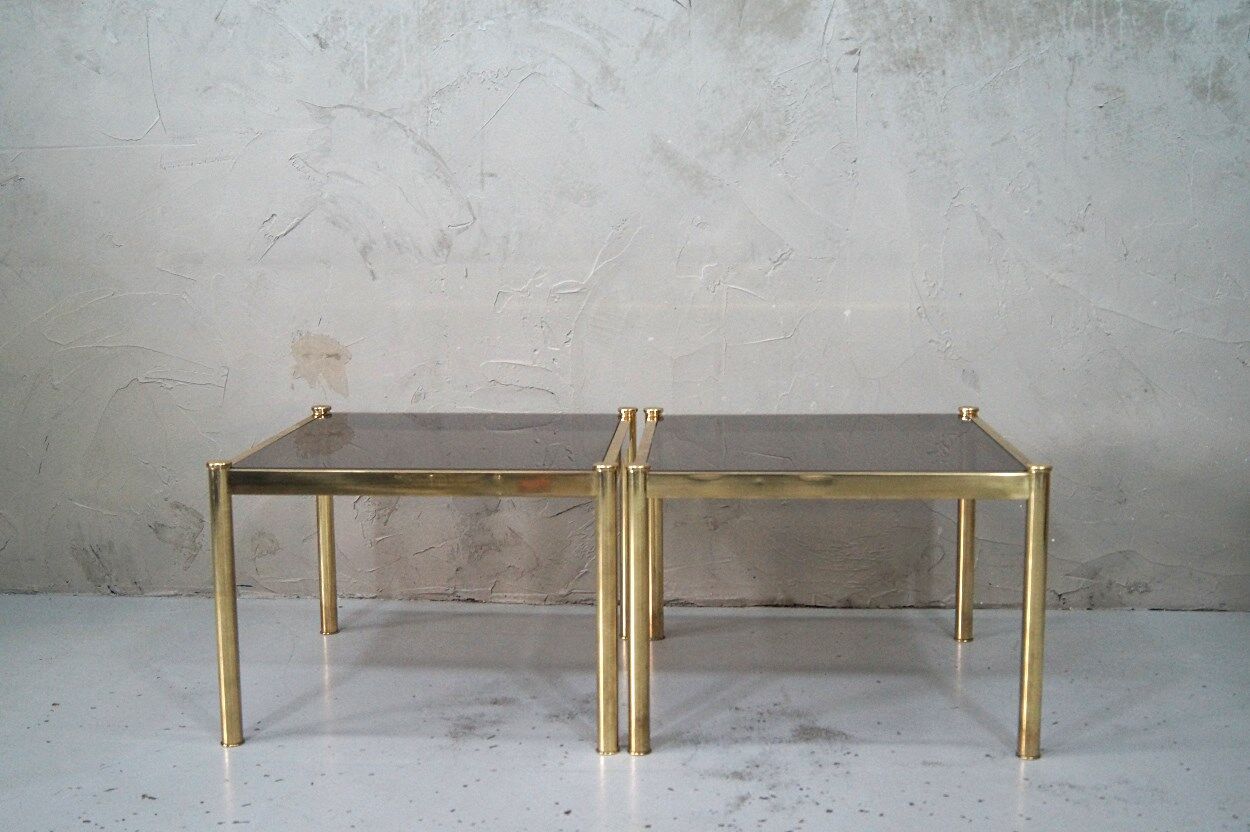 Set of 3 Italian minimalist brass coffee tables, 1970s