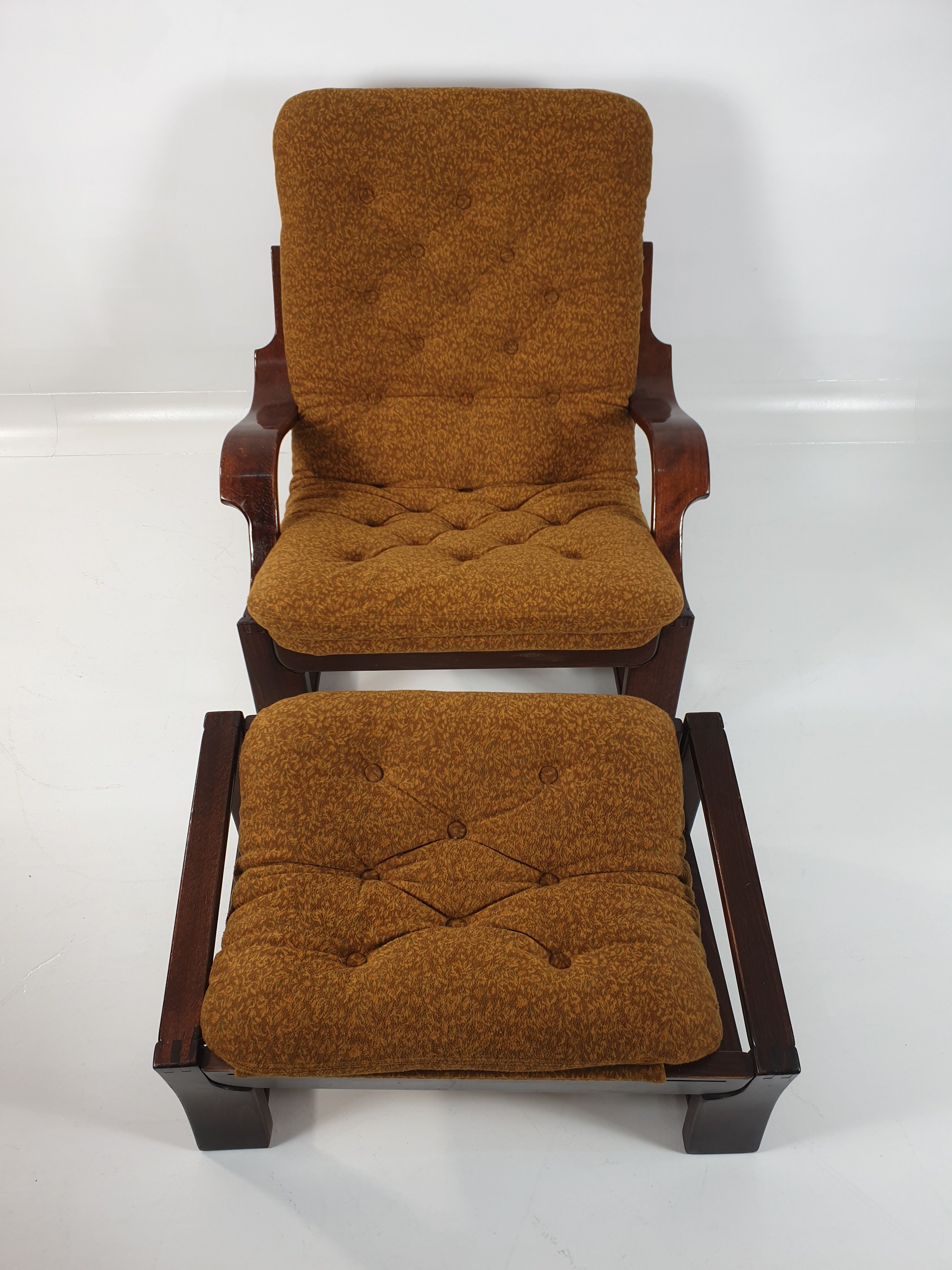 Vintage armchair, and footrest, 1970s