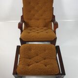 Vintage armchair, and footrest, 1970s