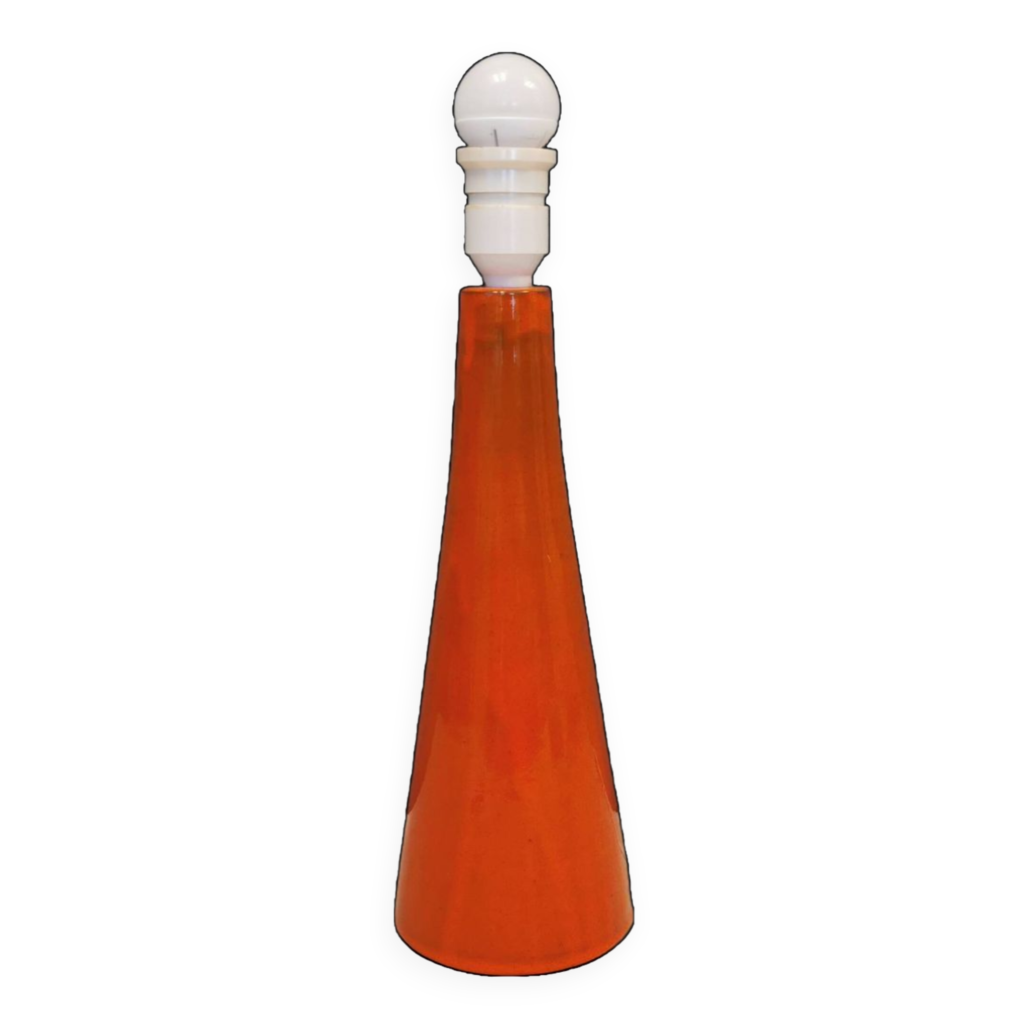 Ceramic table lamp with partial orange glaze.