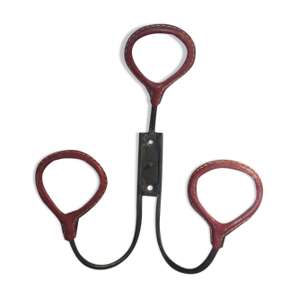 Porte-manteau vintage en cuir et métal