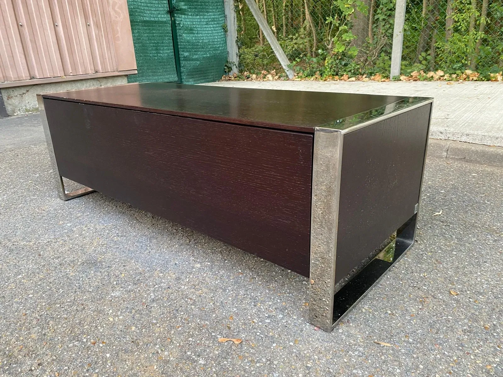 Low design TV unit XXL Dark wood wenge & chrome metal 120cm