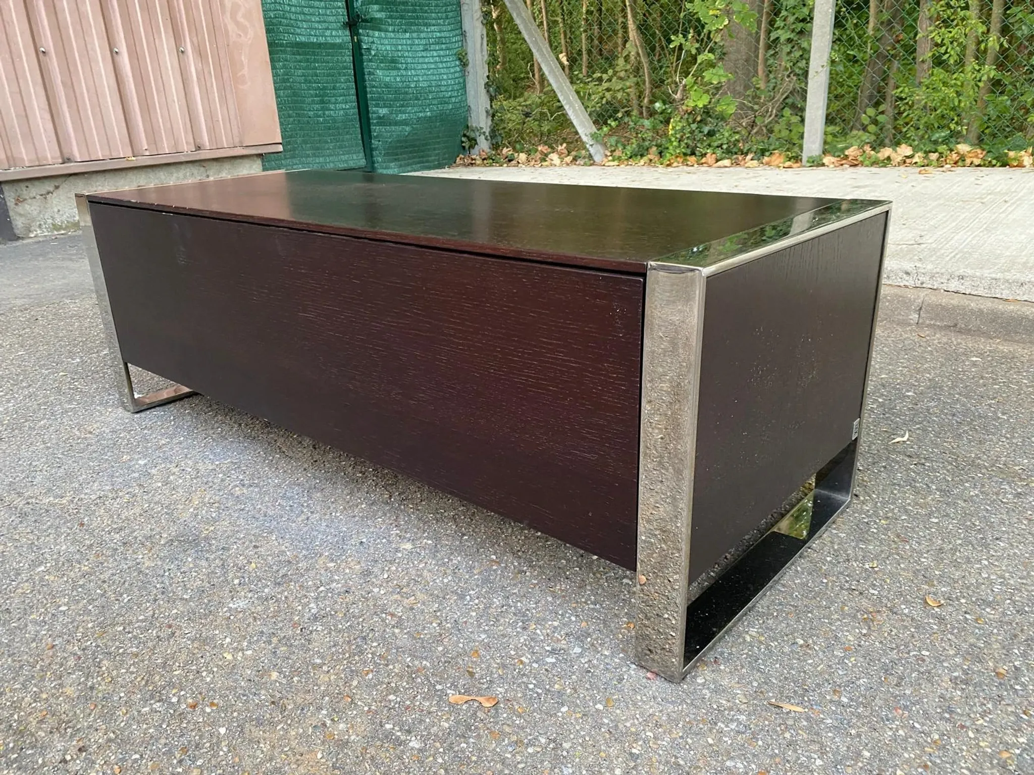 Low design TV unit XXL Dark wood wenge & chrome metal 120cm