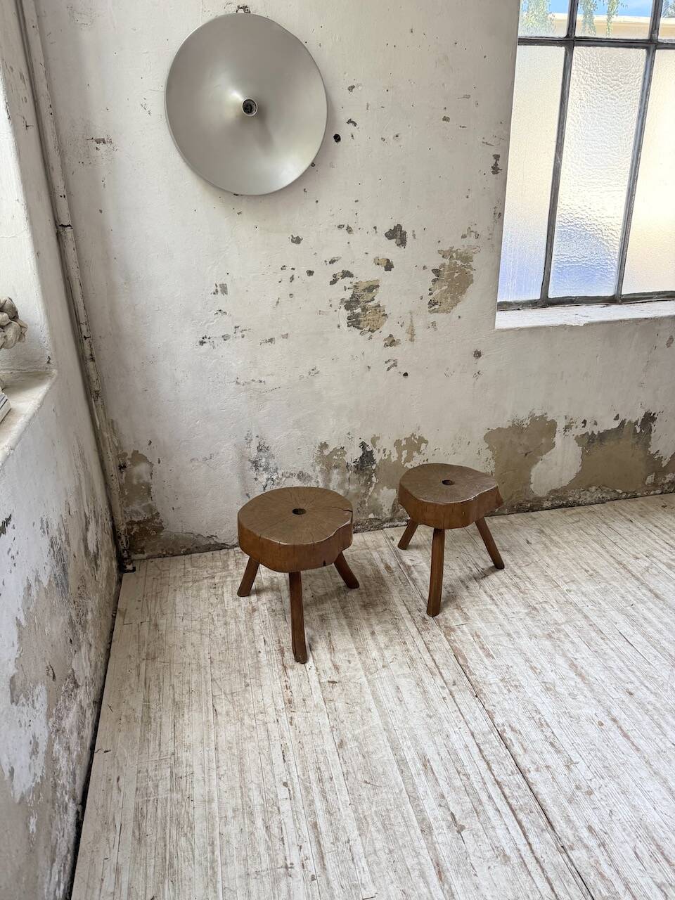 Pair of oak tripod shepherd's stools