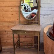 Coiffeuse Art Déco française vintage en laiton et marbre, années 1940