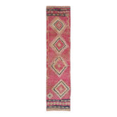 Tapis de couloir vintage tribal rouge et bleu, 63 x 295 cm