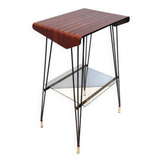 Tv Stand/ Side Table with an Ebonized Beech Top and an Iron Frame, Italy