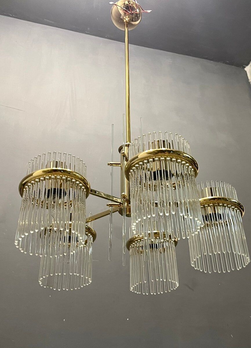 Mid-Century Italian Murano Glass Rod Chandelier, 1980s