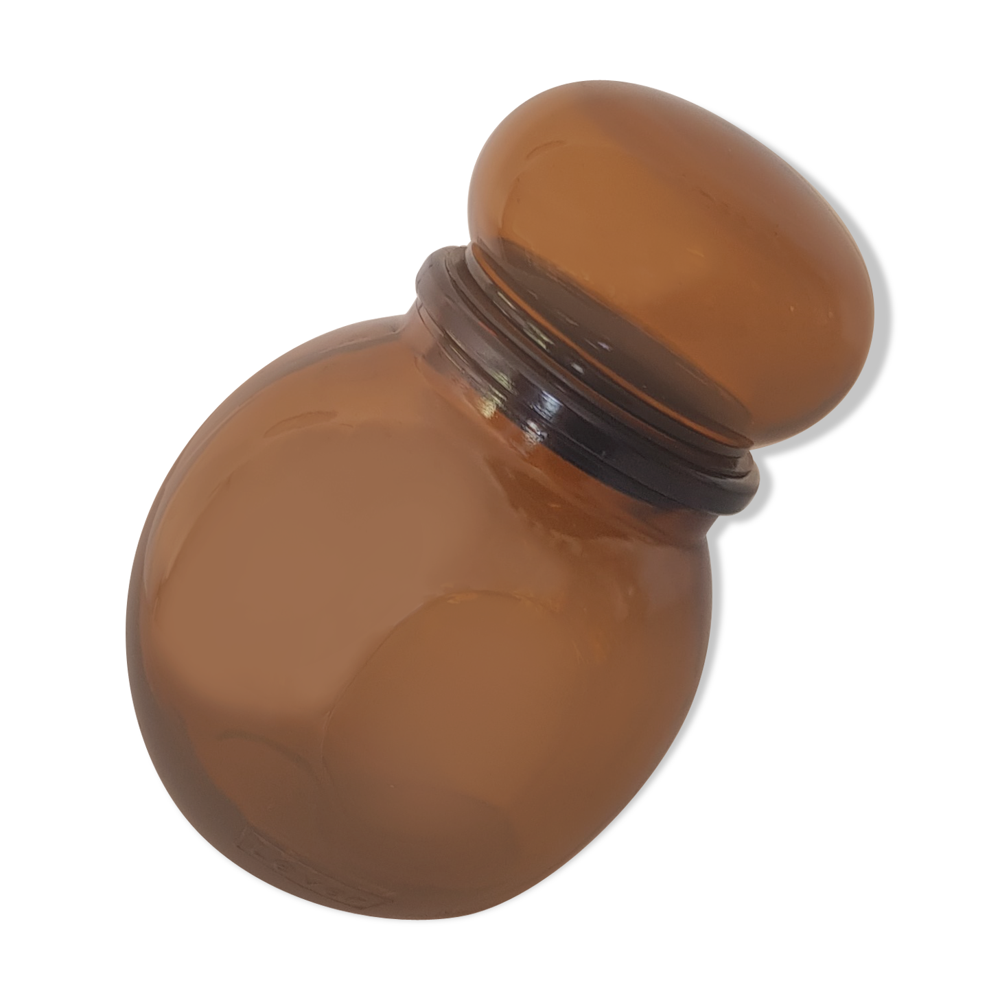 Atypical amber brown glass bottle