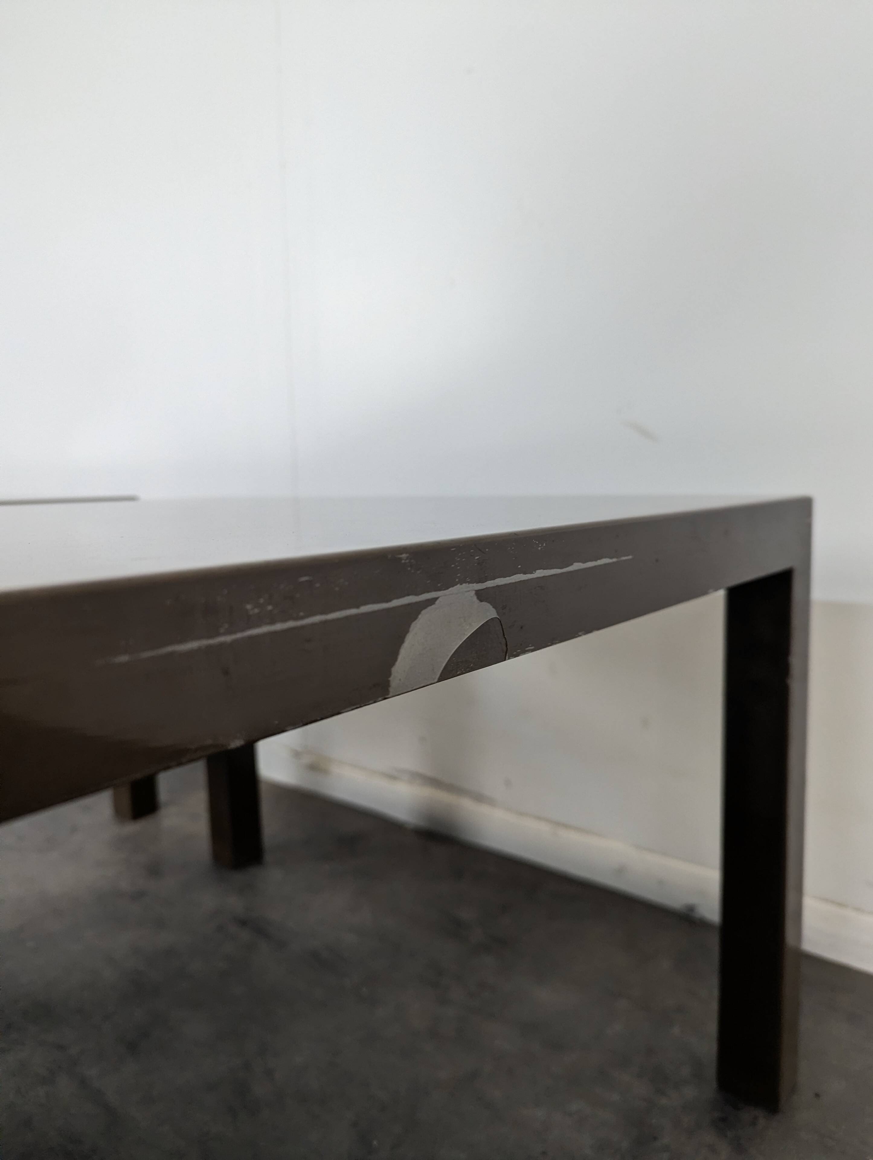 Pair of glossy brown lacquered side tables
