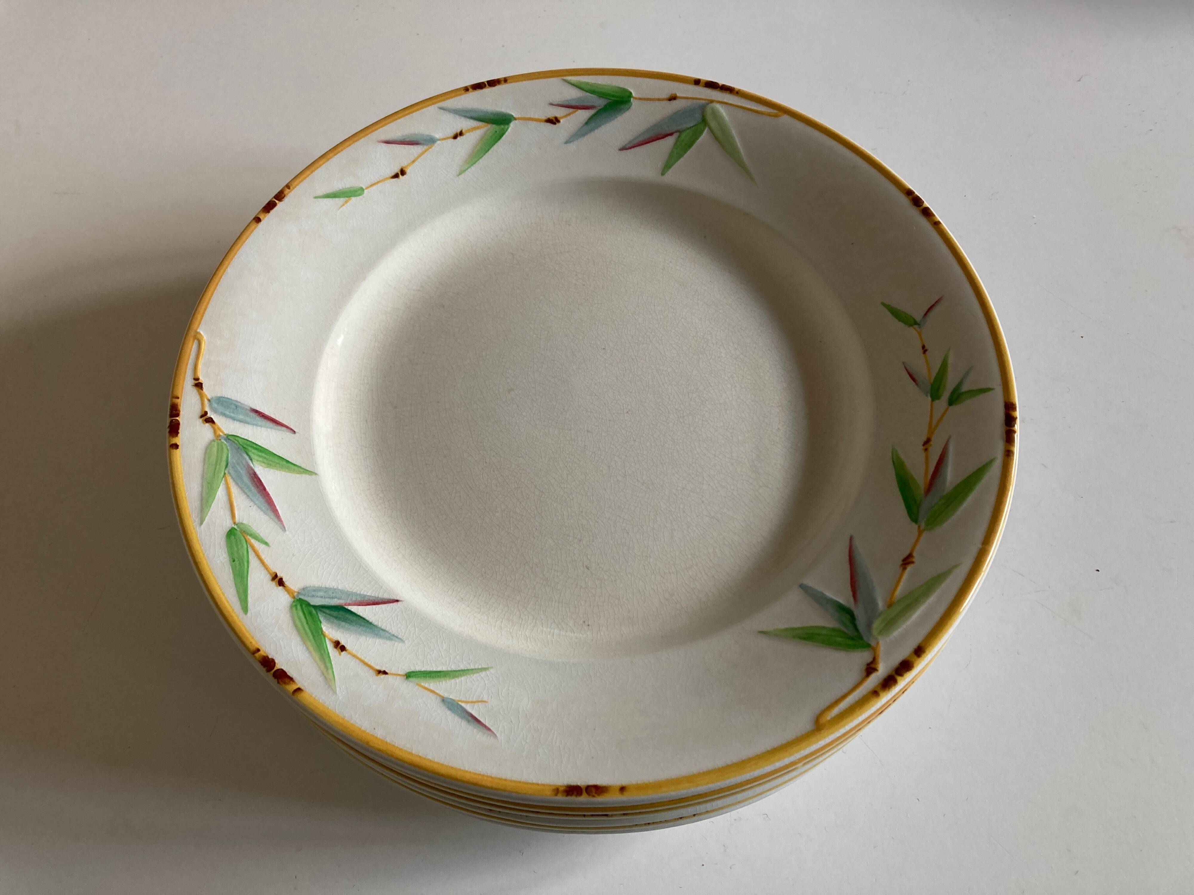 Set of 7 Sarreguemines Bamboo 1880 ironstone plates