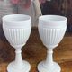 Footed glasses, white opaline chalices