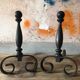 Vintage andirons, pair of andirons, fireplace accessory, cast iron brass andirons