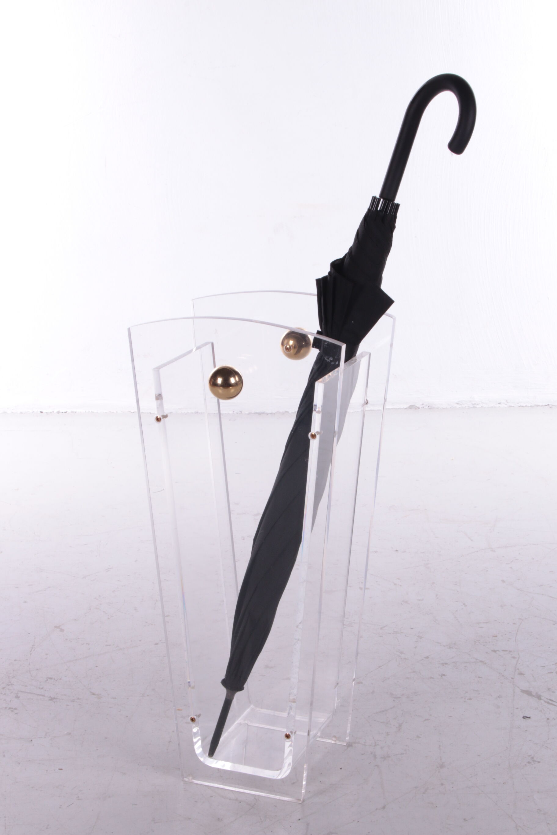 Plexiglass Umbrella Stand Charles Hollis Jones with brass accents, 1970