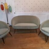 Armchair cocktail shell round 50 years 60 gray green