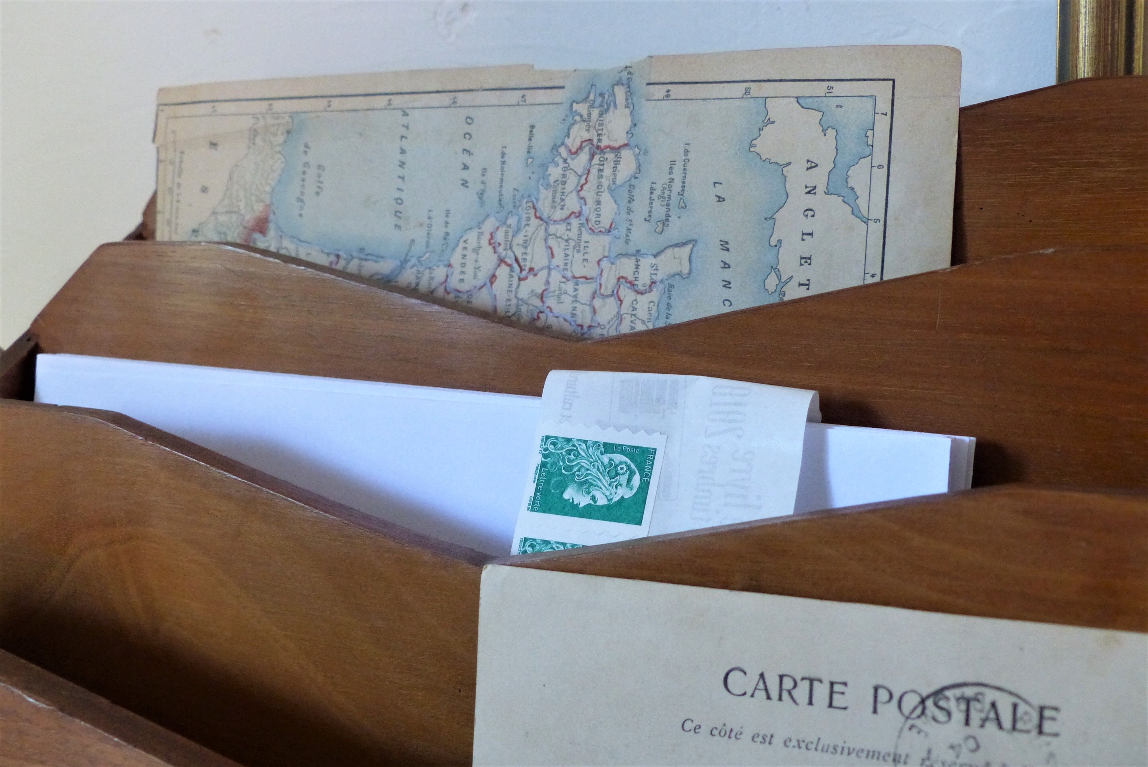 Art Deco wooden mail sorter