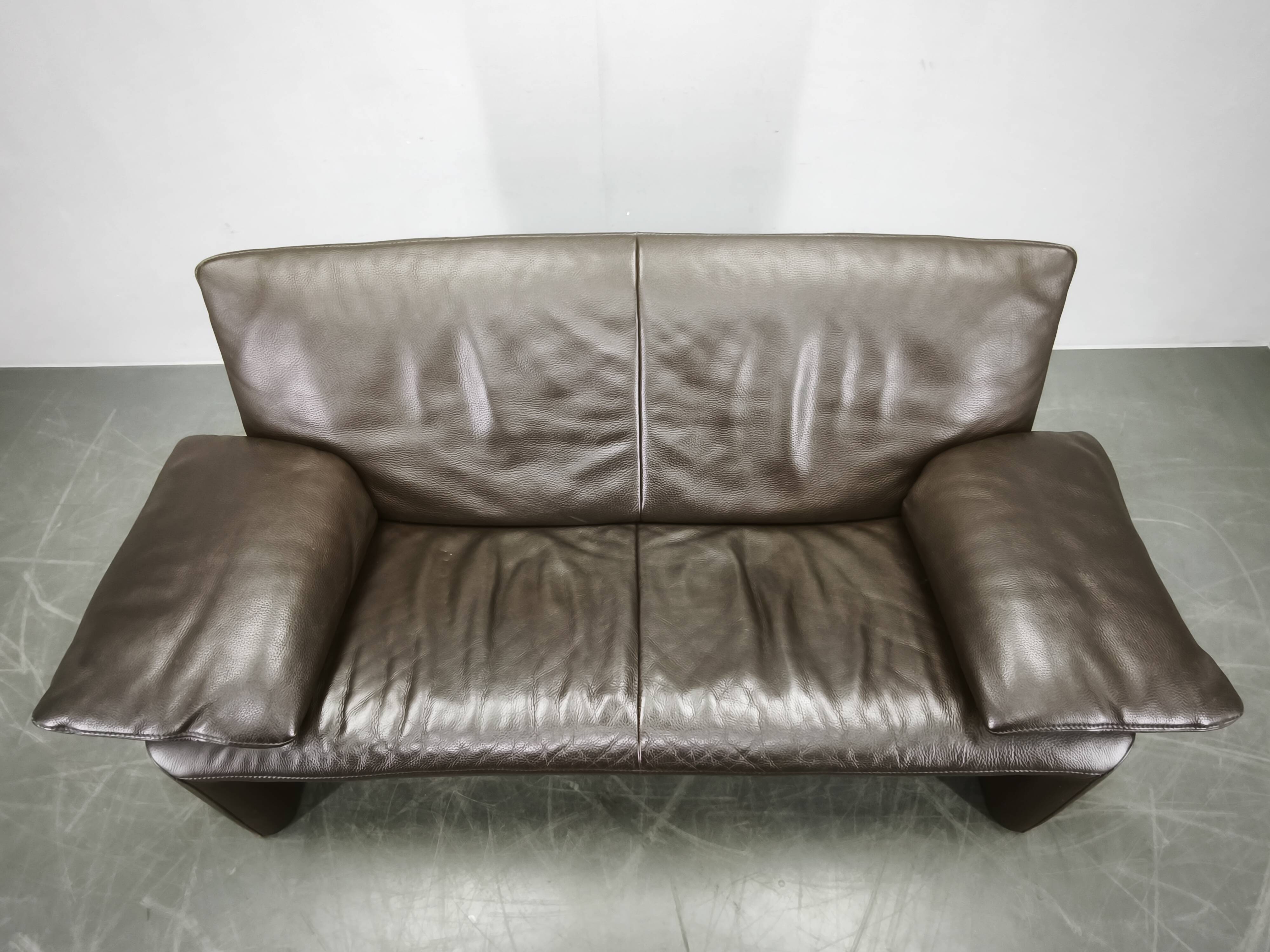 Jori Dark Brown Leather Two Seat Sofa, Belgium, 1990s