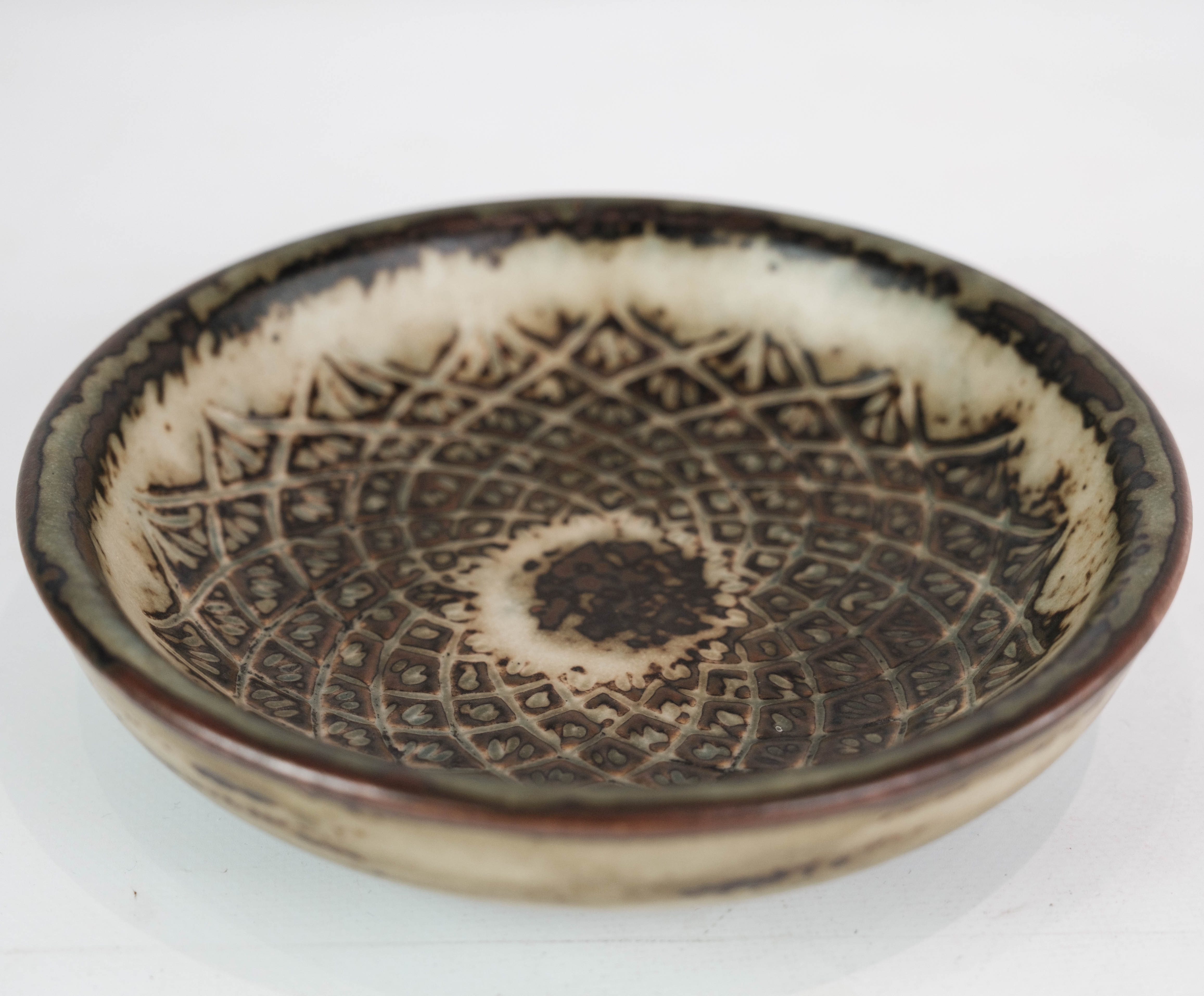 Stoneware bowl in brown colors, no.: 21567 by Gerd Bøgelund for Royal Copenhagen