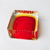 Cendrier Sommerso cubique rouge et jaune par Seguso, Murano, Italie, 1970
