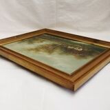 Painting on oil canvas J Evans golden frame landscape