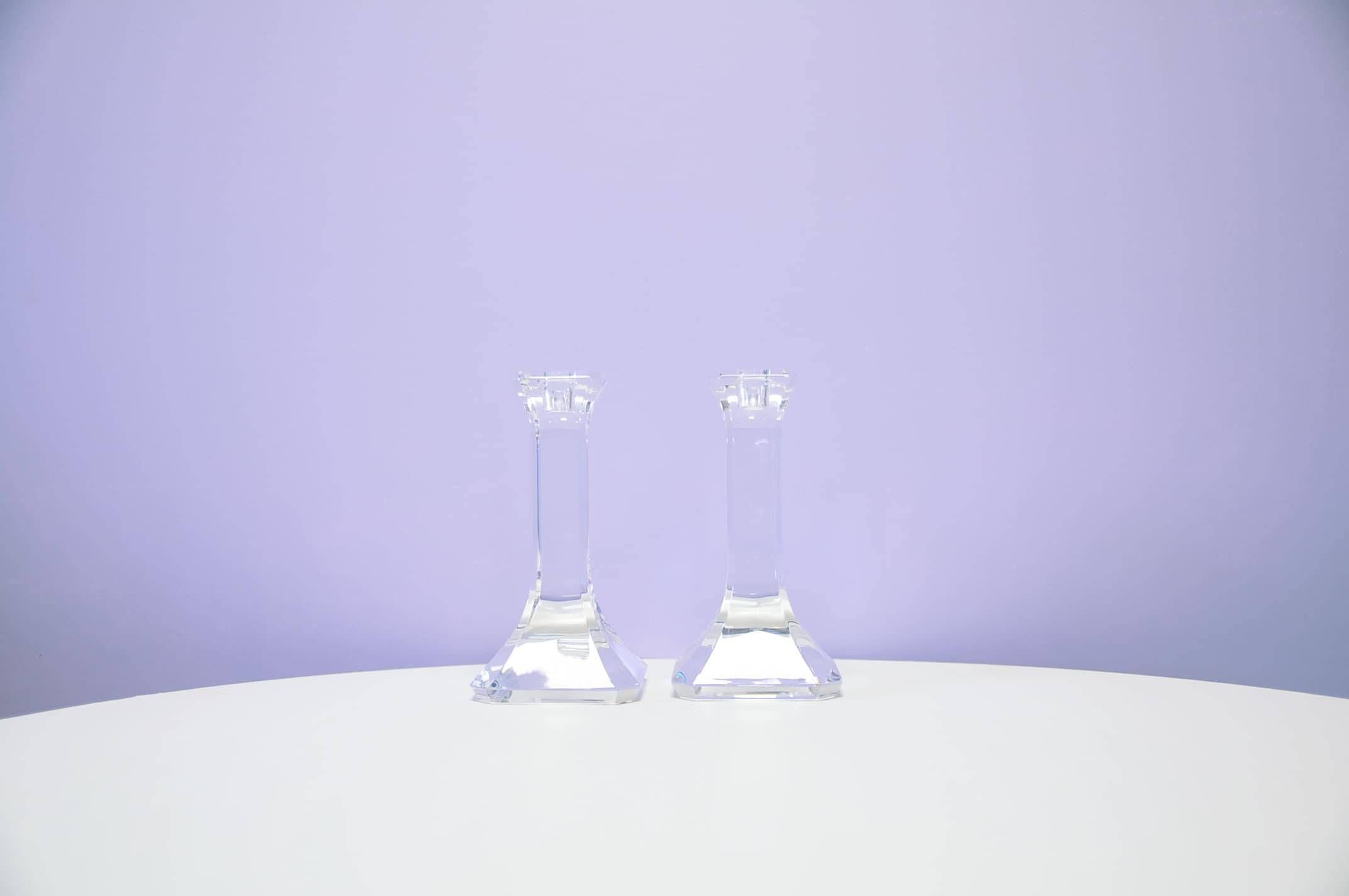 Set of 2 crystal candlesticks Orrefors