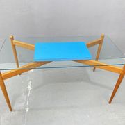 Glass coffee table with a wooden frame, 1960s, Czechoslovakia.
