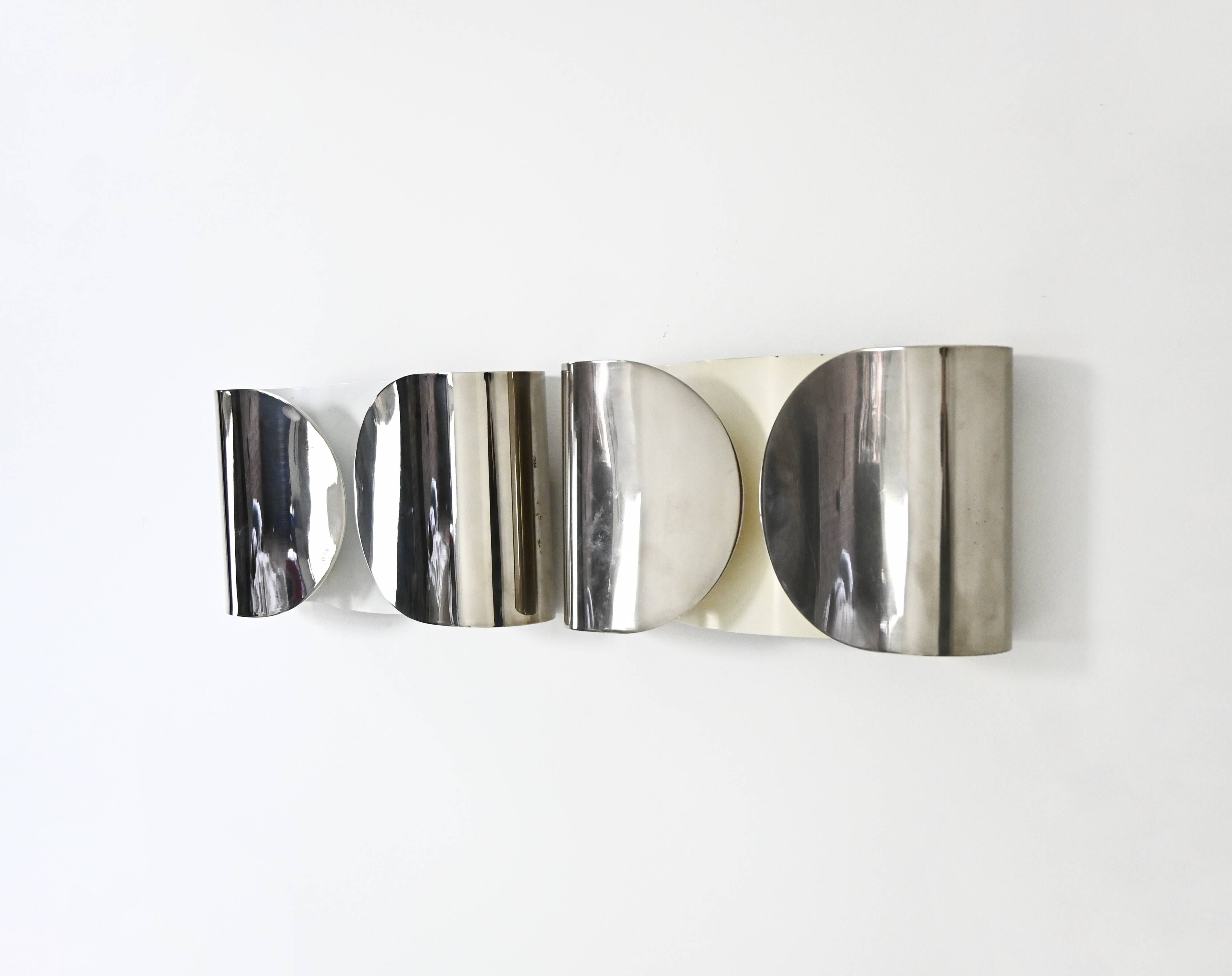 Pair of Chrome Foglio Wall Lights by Tobia & Afra Scarpa for Flos, 1960s