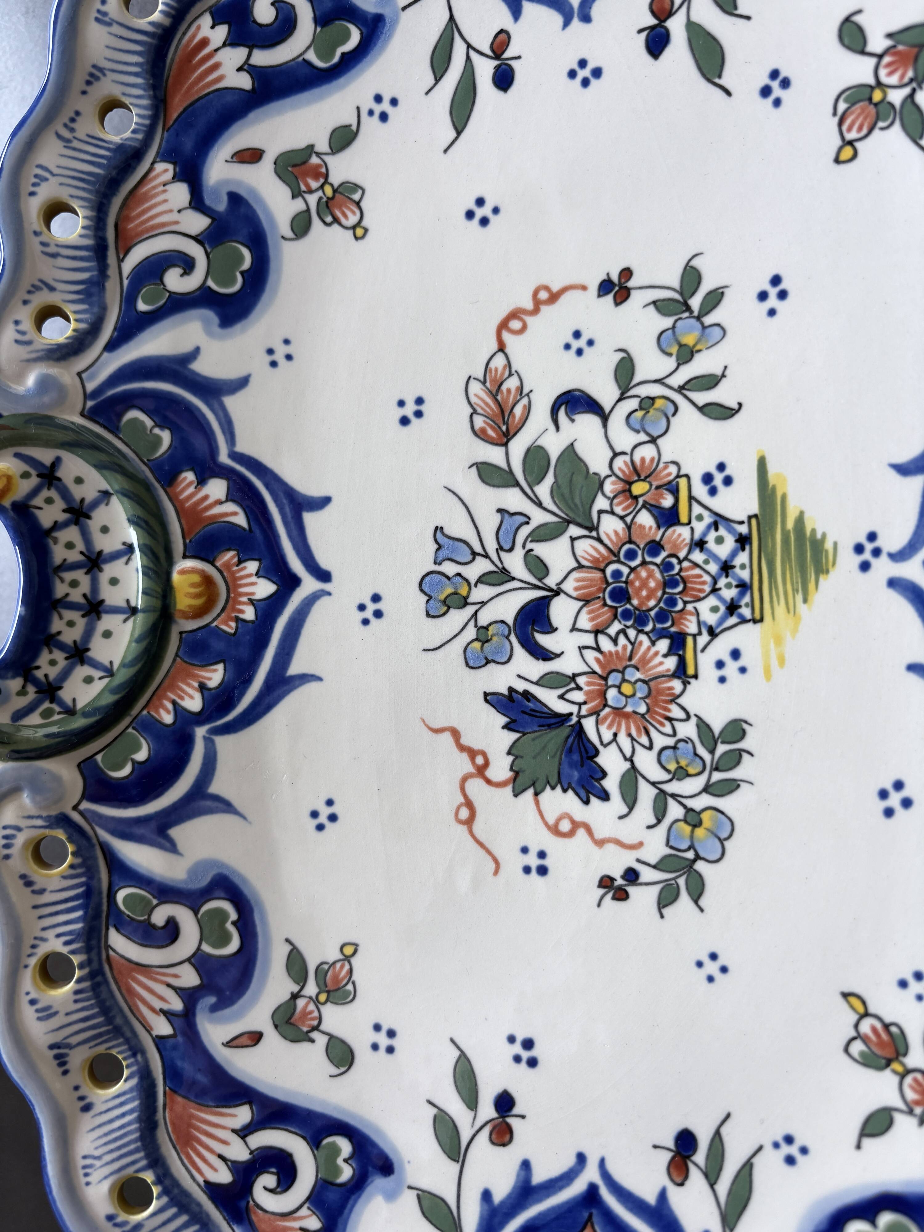 Oval dish with Desvres Fourmaintraux Rouen decoration