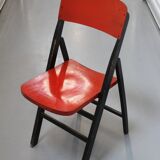 Red and black wooden folding chair By Egon Eiermann, Set of 4 chairs